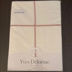 Yves Delorme Twin Duvet Cover - White with Pink Stripes